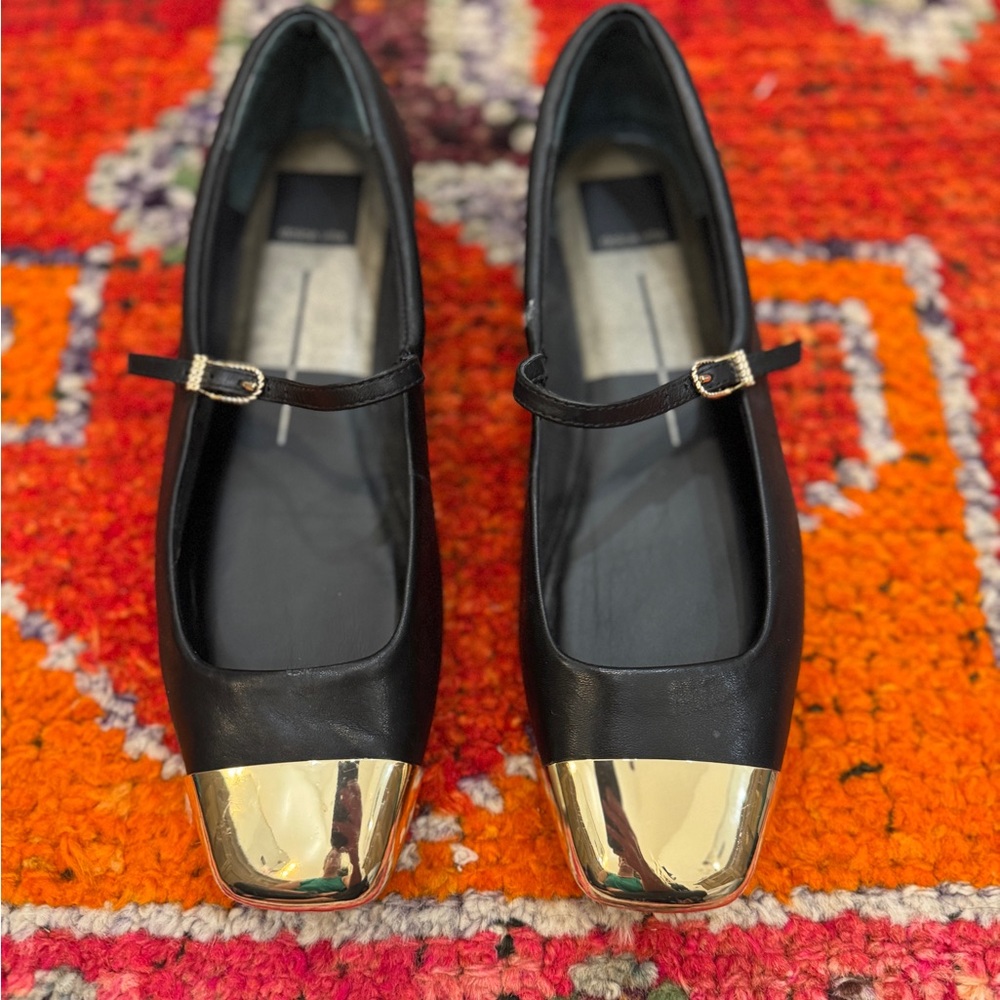 Dolce Vita Black Flats with Gold Accents